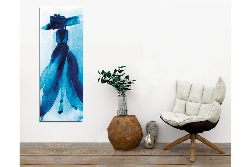 Canvas-taulu - Elegantti siluetti naisesta isossa hatussa ja mekossa - Tummansininen / Vaaleansininen - Sisustustuotteet - Taulu & taide - Canvas-taulu