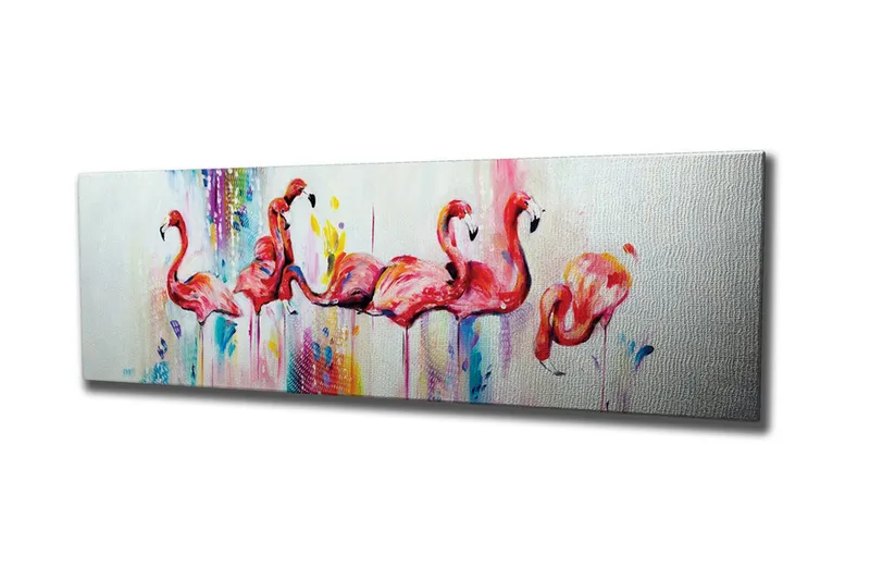 Canvas-taulu - Flamingoja kirkkaissa väreissä - Vaaleanpunainen / Sininen / Keltainen - Sisustustuotteet - Taulu & taide - Canvas-taulu