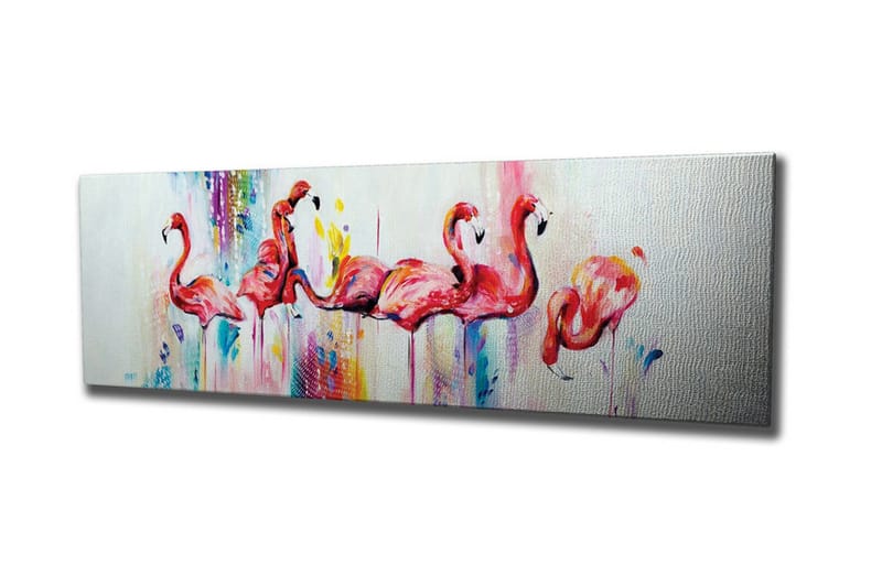 Canvas-taulu - Flamingoja kirkkaissa väreissä, Vaaleanpunainen / Sininen / Keltainen