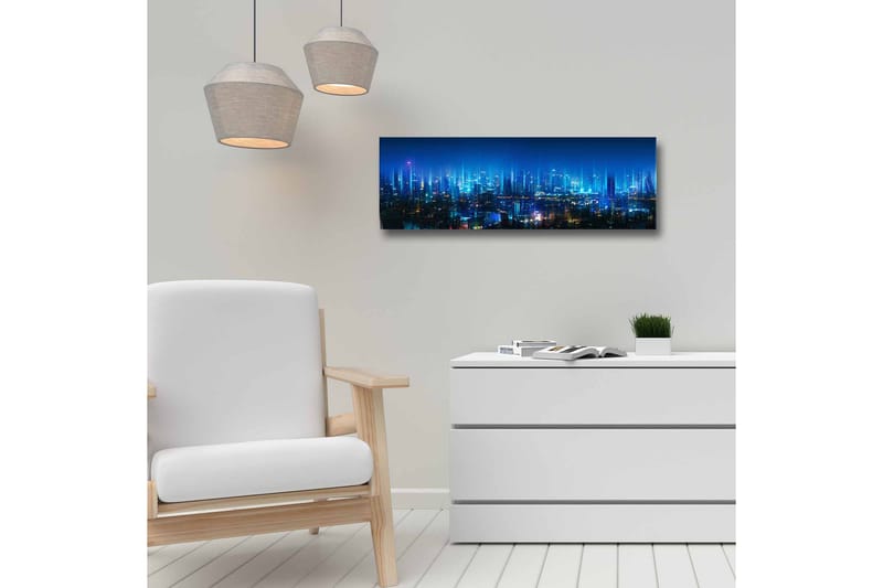 Canvas-taulu - Futuristinen kaupunkikuva kirkkailla pilvenpiirtäjillä - Tummansininen / Vaaleansininen / Turkoosi - Sisustustuotteet - Taulu & taide - Canvas-taulu
