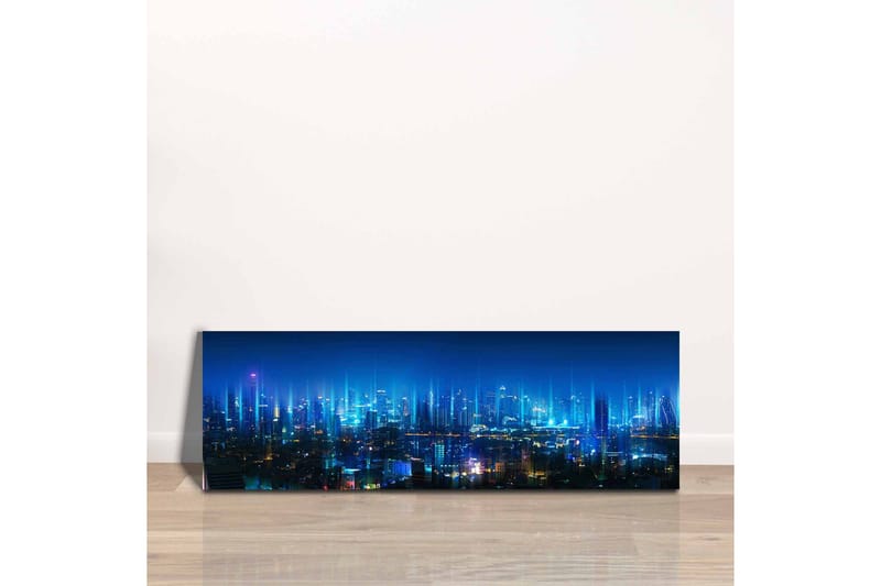 Canvas-taulu - Futuristinen kaupunkikuva kirkkailla pilvenpiirtäjillä - Tummansininen / Vaaleansininen / Turkoosi - Sisustustuotteet - Taulu & taide - Canvas-taulu