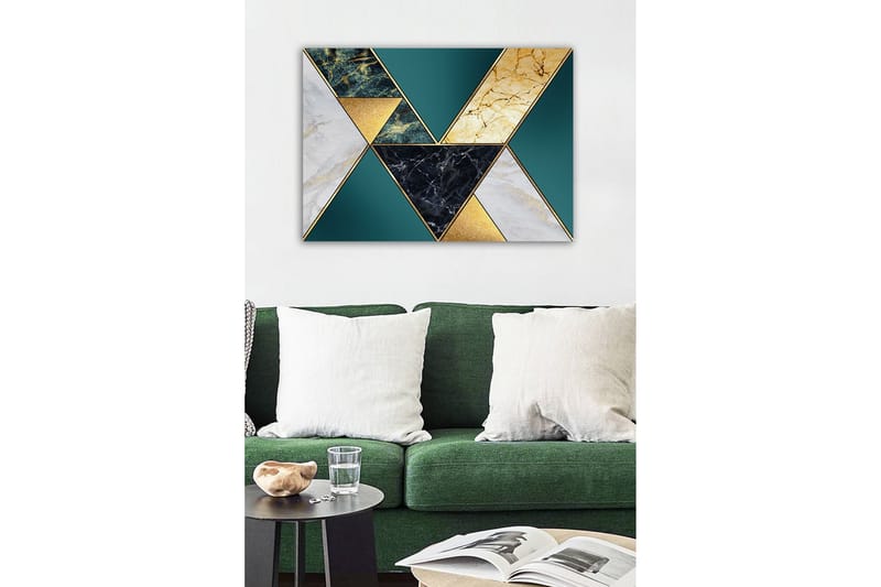 Canvas-taulu - Geometrinen sommitelma, jossa on kolmioita eri materiaaleista ja väreistä - Tummanvihreä / Kulta / Musta - Sisustustuotteet - Taulu & taide - Canvas-taulu