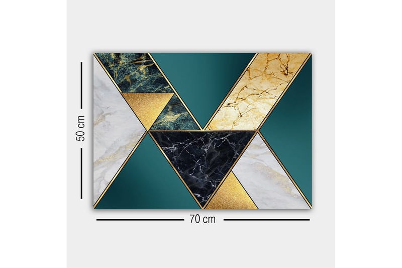 Canvas-taulu - Geometrinen sommitelma, jossa on kolmioita eri materiaaleista ja väreistä - Tummanvihreä / Kulta / Musta - Sisustustuotteet - Taulu & taide - Canvas-taulu