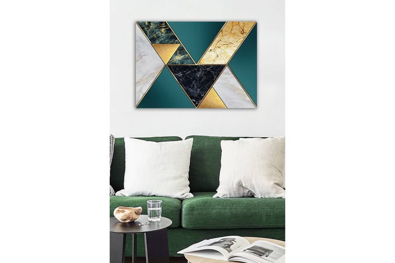 Canvas-taulu - Geometrinen sommitelma, jossa on kolmioita eri materiaaleista ja väreistä - Tummanvihreä / Kulta / Musta - Sisustustuotteet - Taulu & taide - Canvas-taulu