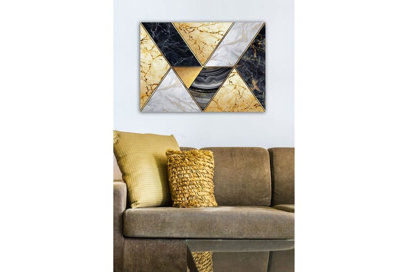 Canvas-taulu - Geometrinen sommitelma, jossa on marmorimaisia kolmioita eri väreissä - Kulta / Musta / Valkoinen - Sisustustuotteet - Taulu & taide - Canvas-taulu