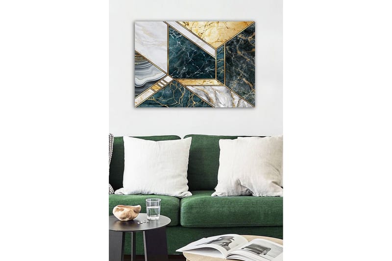 Canvas-taulu - Geometrinen sommitelma marmorimaisilla pinnoilla - Tummanvihreä / Valkoinen / Kulta - Sisustustuotteet - Taulu & taide - Canvas-taulu