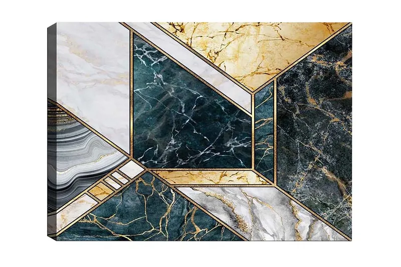 Canvas-taulu - Geometrinen sommitelma marmorimaisilla pinnoilla, Tummanvihreä / Valkoinen / Kulta