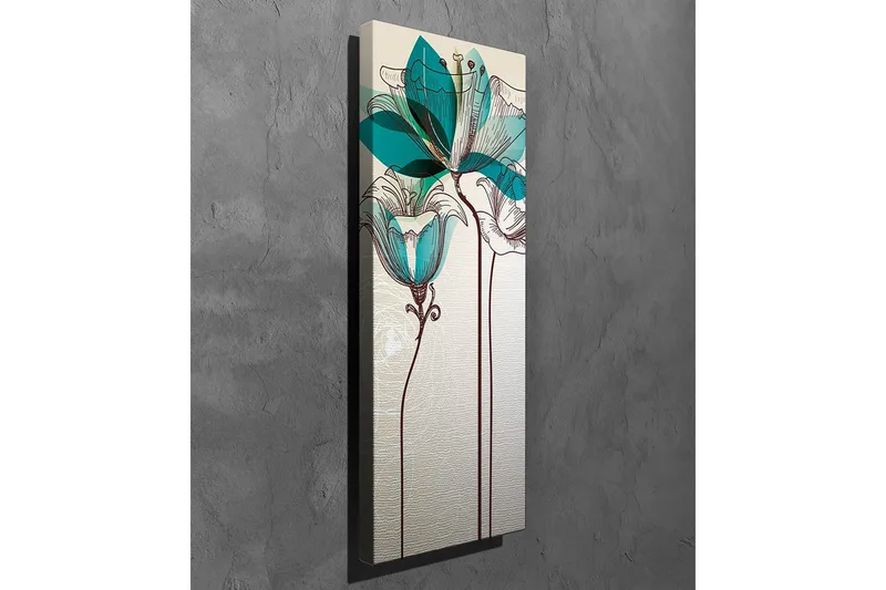 Canvas-taulu - Graafinen kukkakuvitus turkooseilla läpinäkyvillä lehdillä ja ruskealla viivapiirroksella - Beige / Ruskea / Turkoosi - Sisustustuotteet - Taulu & taide - Canvas-taulu