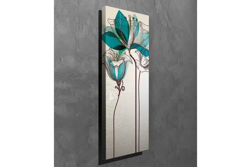 Canvas-taulu - Graafinen kukkakuvitus turkooseilla läpinäkyvillä lehdillä ja ruskealla viivapiirroksella - Beige / Ruskea / Turkoosi - Sisustustuotteet - Taulu & taide - Canvas-taulu