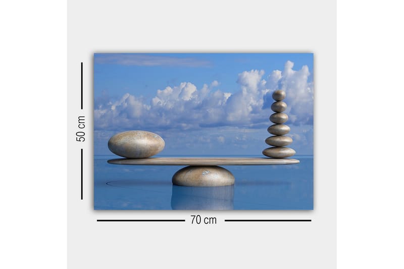 Canvas-taulu - Harmoninen kivien tasapaino korokkeella - Vaaleansininen / Beige / Harmaa - Sisustustuotteet - Taulu & taide - Canvas-taulu