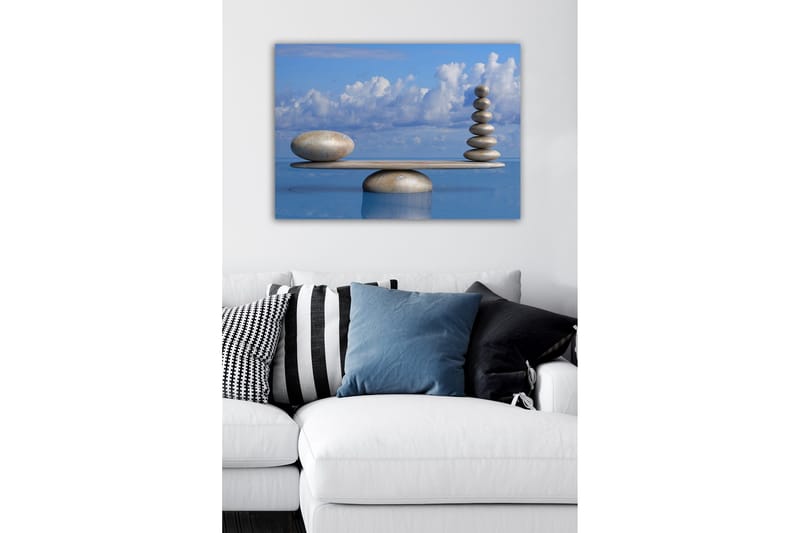 Canvas-taulu - Harmoninen kivien tasapaino korokkeella - Vaaleansininen / Beige / Harmaa - Sisustustuotteet - Taulu & taide - Canvas-taulu