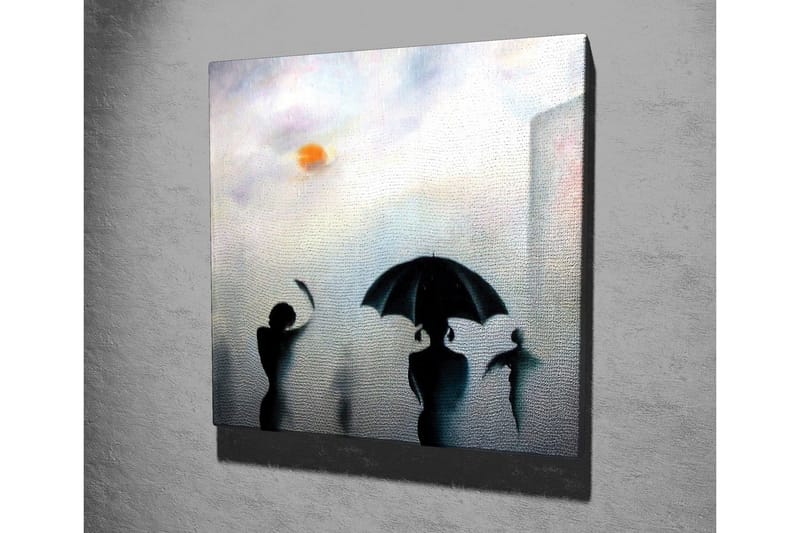 Canvas-taulu - Ihmisten siluetteja sateenvarjojen kanssa sumuisessa kaupunkiympäristössä - Musta / Harmaa / Oranssi - Sisustustuotteet - Taulu & taide - Canvas-taulu