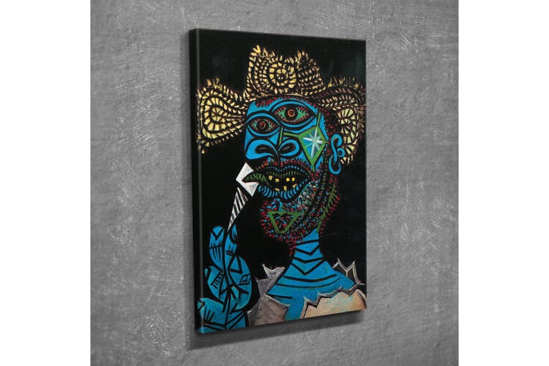 Canvas-taulu - Ilmeikäs muotokuva miehestä värikkäillä yksityiskohdilla ja dramaattisella taustalla - Sininen / Musta / Keltainen - Sisustustuotteet - Taulu & taide - Canvas-taulu