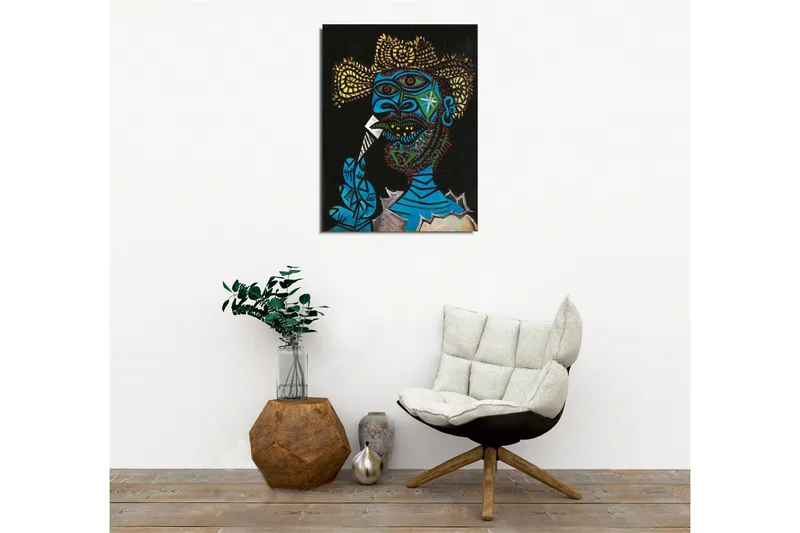 Canvas-taulu - Ilmeikäs muotokuva miehestä värikkäillä yksityiskohdilla ja dramaattisella taustalla - Sininen / Musta / Keltainen - Sisustustuotteet - Taulu & taide - Canvas-taulu