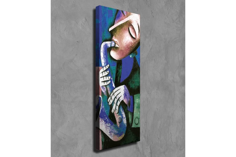 Canvas-taulu - Ilmeikkaat piirteet omaava saksofonia soittava muusikko - Tummansininen / Vihreä / Valkoinen - Sisustustuotteet - Taulu & taide - Canvas-taulu