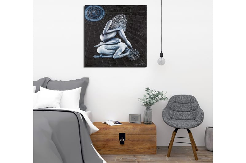 Canvas-taulu - Intiimi kohtaus, jossa kaksi alastonta hahmoa monimutkaisessa asennossa - Tummansininen / Vaaleansininen / Musta - Sisustustuotteet - Taulu & taide - Canvas-taulu