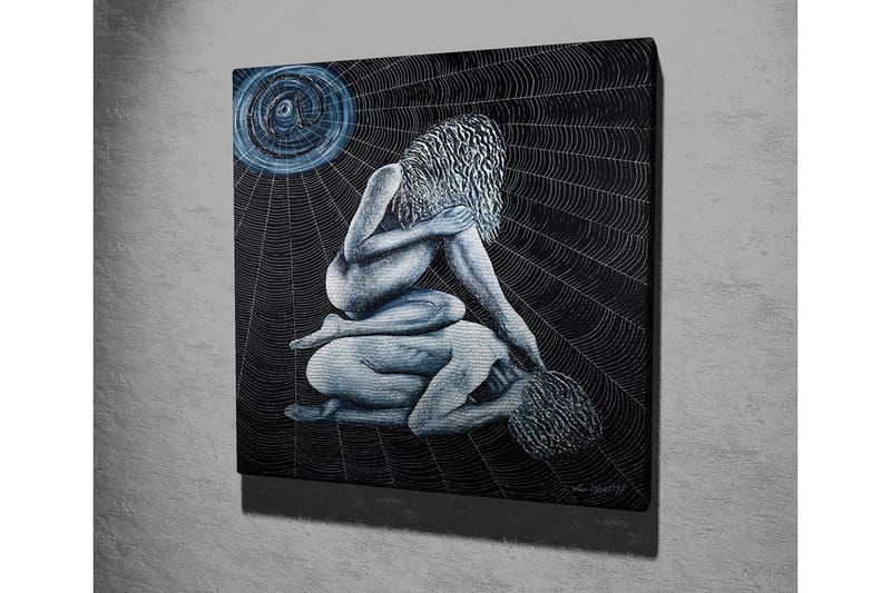 Canvas-taulu - Intiimi kohtaus, jossa kaksi alastonta hahmoa monimutkaisessa asennossa - Tummansininen / Vaaleansininen / Musta - Sisustustuotteet - Taulu & taide - Canvas-taulu