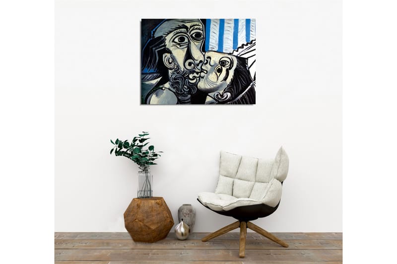 Canvas-taulu - Kahden kasvon intohimoinen kohtaaminen - Musta / Valkoinen / Sininen - Sisustustuotteet - Taulu & taide - Canvas-taulu