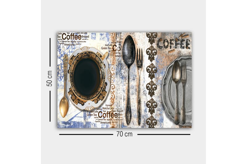 Canvas-taulu - Kahvi ja aterimet koristellulla lautasella - Musta / Kulta / Harmaa - Sisustustuotteet - Taulu & taide - Canvas-taulu