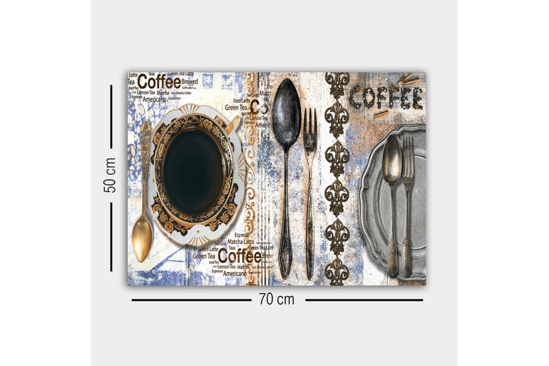 Canvas-taulu - Kahvi ja aterimet koristellulla lautasella - Musta / Kulta / Harmaa - Sisustustuotteet - Taulu & taide - Canvas-taulu