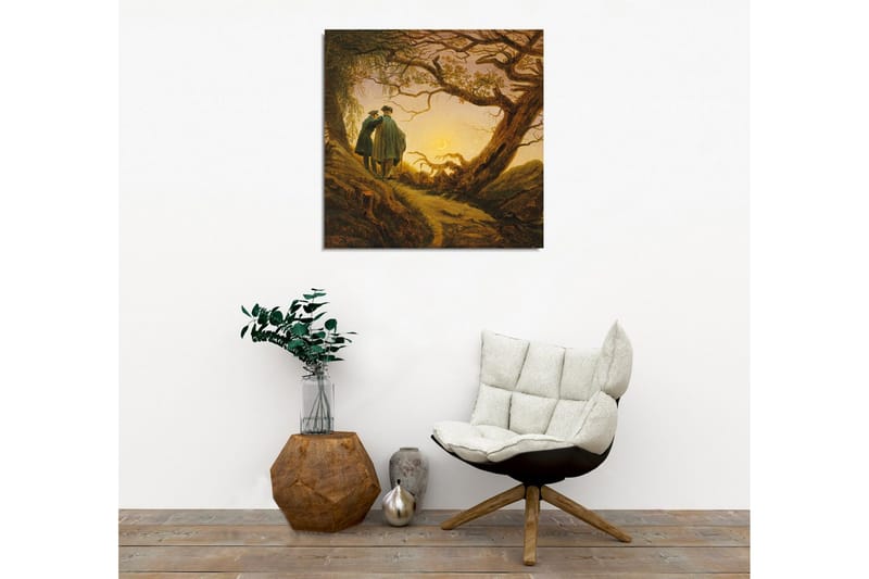 Canvas-taulu - Kaksi ihmistä seisoo yhdessä suuren puun alla auringonlaskun aikaan - Tummanvihreä / Ruskea / Vaaleankeltainen - Sisustustuotteet - Taulu & taide - Canvas-taulu