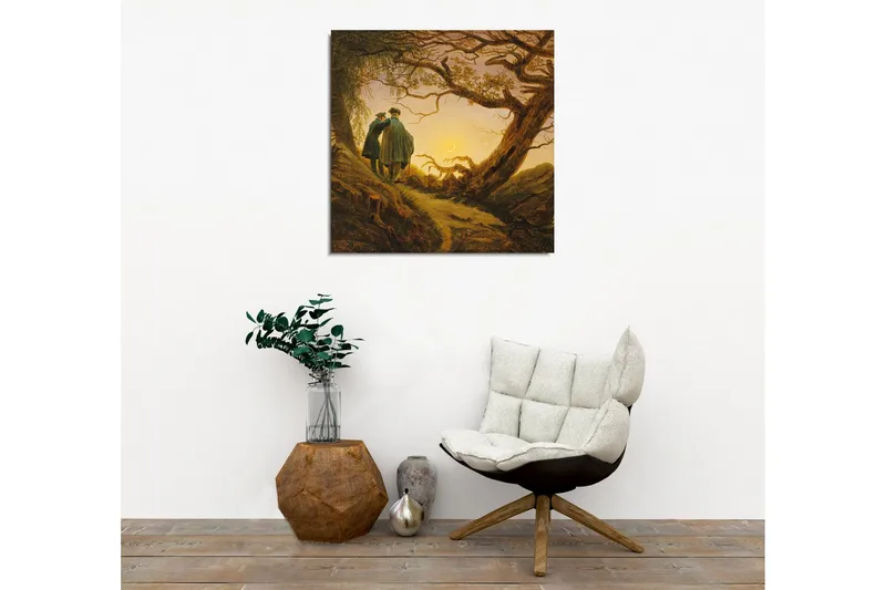 Canvas-taulu - Kaksi ihmistä seisoo yhdessä suuren puun alla auringonlaskun aikaan - Tummanvihreä / Ruskea / Vaaleankeltainen - Sisustustuotteet - Taulu & taide - Canvas-taulu