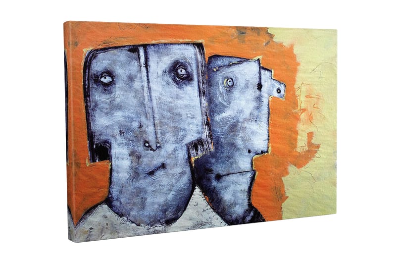 Canvas-taulu - Kaksi tyyliteltyä kasvoa ilmeettömin piirtein - Harmaa / Oranssi / Beige - Sisustustuotteet - Taulu & taide - Canvas-taulu