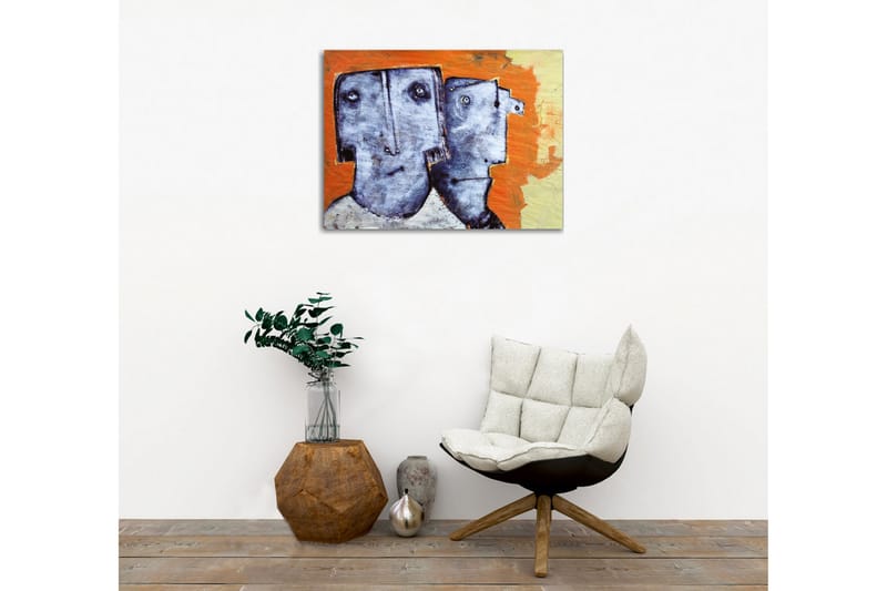Canvas-taulu - Kaksi tyyliteltyä kasvoa ilmeettömin piirtein - Harmaa / Oranssi / Beige - Sisustustuotteet - Taulu & taide - Canvas-taulu