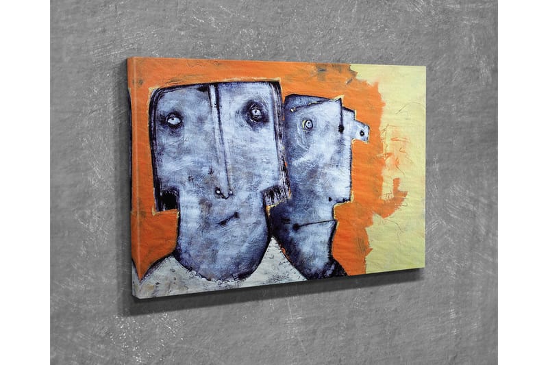 Canvas-taulu - Kaksi tyyliteltyä kasvoa ilmeettömin piirtein - Harmaa / Oranssi / Beige - Sisustustuotteet - Taulu & taide - Canvas-taulu
