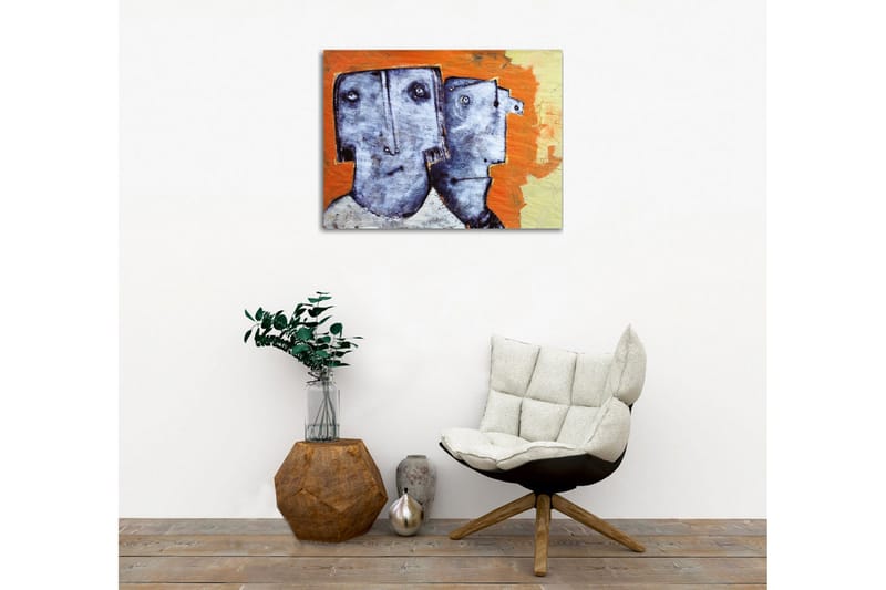Canvas-taulu - Kaksi tyyliteltyä kasvoa ilmeettömin piirtein - Harmaa / Oranssi / Beige - Sisustustuotteet - Taulu & taide - Canvas-taulu