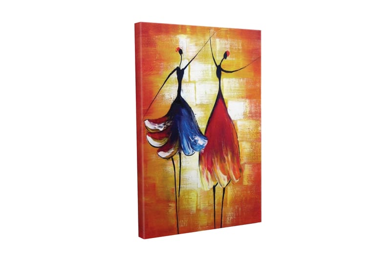 Canvas-taulu - Kaksi tyyliteltyä naista värikkäissä mekoissa tanssimassa - Punainen / Sininen / Oranssi - Sisustustuotteet - Taulu & taide - Canvas-taulu