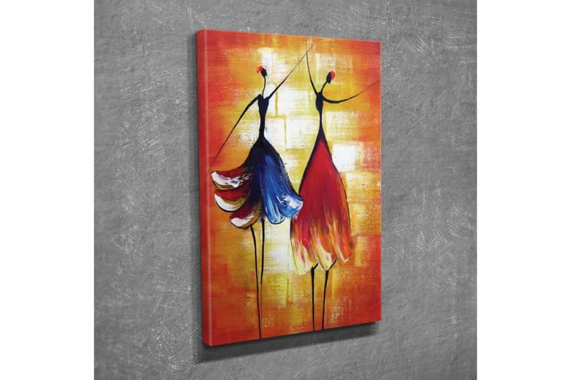 Canvas-taulu - Kaksi tyyliteltyä naista värikkäissä mekoissa tanssimassa - Punainen / Sininen / Oranssi - Sisustustuotteet - Taulu & taide - Canvas-taulu