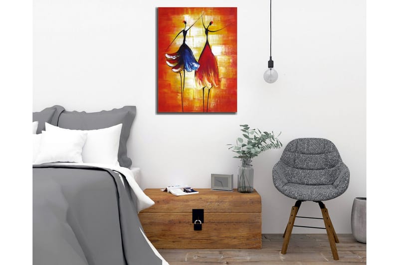 Canvas-taulu - Kaksi tyyliteltyä naista värikkäissä mekoissa tanssimassa - Punainen / Sininen / Oranssi - Sisustustuotteet - Taulu & taide - Canvas-taulu