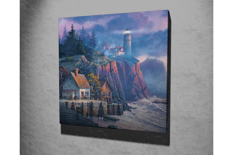 Canvas-taulu - Kallioinen rannikko majakalla ja viehättävillä taloilla - Tummansininen / Harmaa / Punainen - Sisustustuotteet - Taulu & taide - Canvas-taulu
