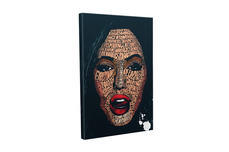 Canvas-taulu - Kasvojen muotoilu eri sävyisillä sanoilla ja lauseilla, Tummansininen / Ruskea / Punainen