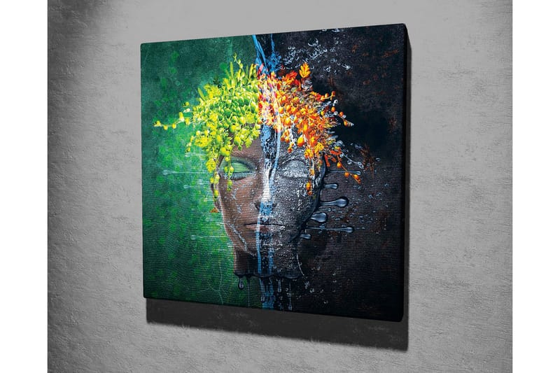 Canvas-taulu - Kasvot ja kukkaseppele kontrastiväreissä - Vihreä / Keltainen / Oranssi - Sisustustuotteet - Taulu & taide - Canvas-taulu