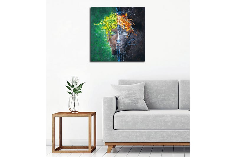 Canvas-taulu - Kasvot ja kukkaseppele kontrastiväreissä - Vihreä / Keltainen / Oranssi - Sisustustuotteet - Taulu & taide - Canvas-taulu