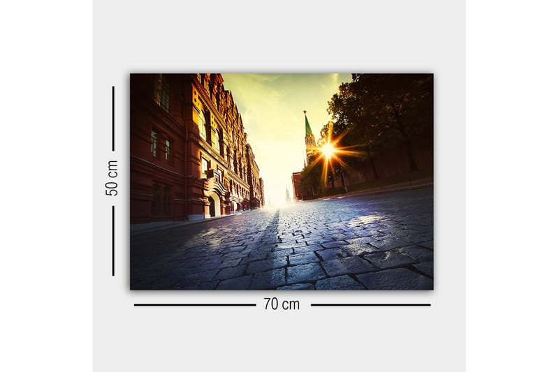 Canvas-taulu - Katuympäristö historiallisella arkkitehtuurilla ja auringonlaskun säteillä - Punainen / Keltainen / Sininen - Sisustustuotteet - Taulu & taide - Canvas-taulu