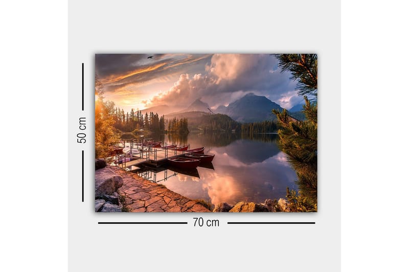 Canvas-taulu - Kaunis järvimaisema soutuveneillä auringonlaskun aikaan - Oranssi / Vihreä / Sininen - Sisustustuotteet - Taulu & taide - Canvas-taulu