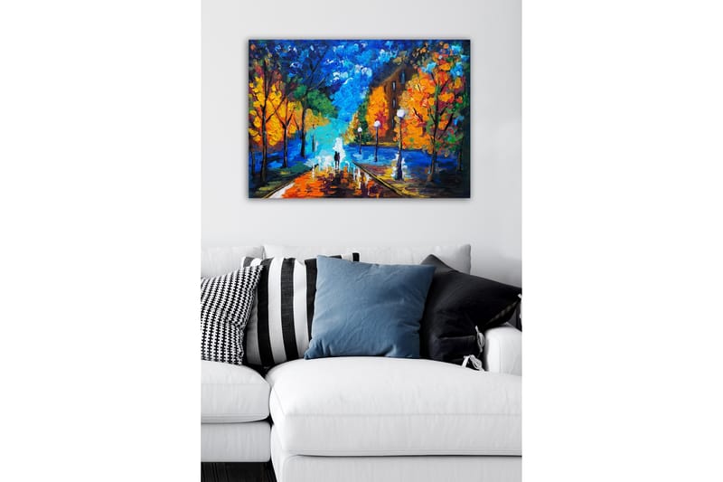 Canvas-taulu - Kaunis kaupunkipuisto värikkäillä syyspuilla ja kävelyreitillä hämärässä - Sininen / Oranssi / Vihreä - Sisustustuotteet - Taulu & taide - Canvas-taulu
