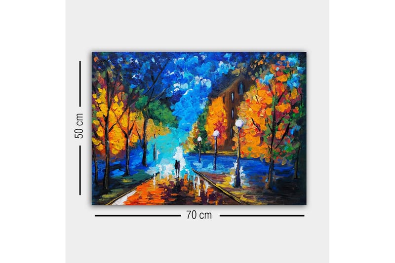 Canvas-taulu - Kaunis kaupunkipuisto värikkäillä syyspuilla ja kävelyreitillä hämärässä - Sininen / Oranssi / Vihreä - Sisustustuotteet - Taulu & taide - Canvas-taulu