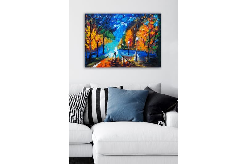 Canvas-taulu - Kaunis kaupunkipuisto värikkäillä syyspuilla ja kävelyreitillä hämärässä - Sininen / Oranssi / Vihreä - Sisustustuotteet - Taulu & taide - Canvas-taulu