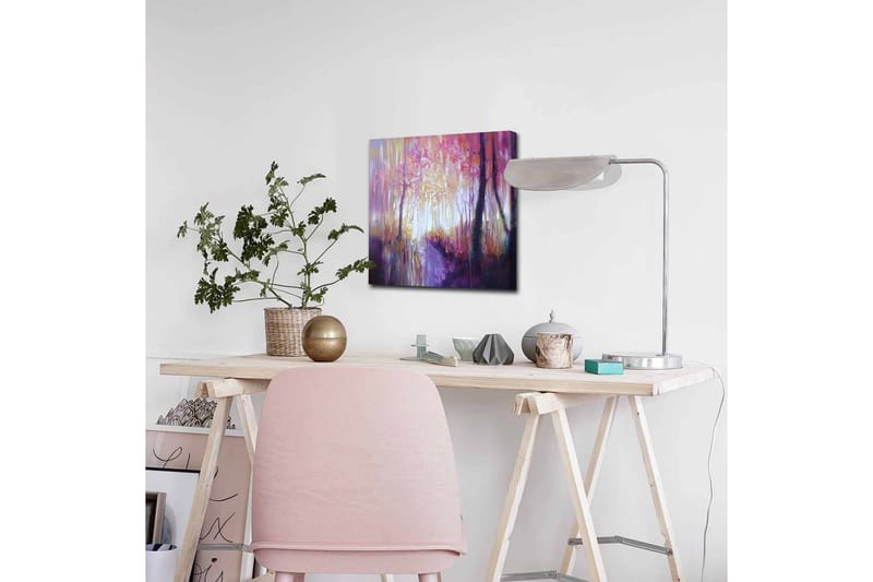 Canvas-taulu - Kaunis metsäpolku syksyn väreissä ja pehmeässä valossa - Violetti / Vaaleanpunainen / Keltainen - Sisustustuotteet - Taulu & taide - Canvas-taulu