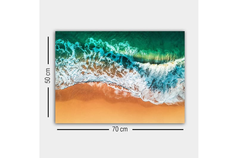 Canvas-taulu - Kaunis näkymä merelle ja rannalle aaltojen vyöryessä kohti hiekkaa - Turkoosi / Beige / Valkoinen - Sisustustuotteet - Taulu & taide - Canvas-taulu
