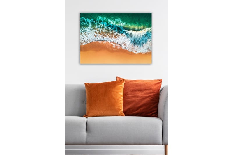 Canvas-taulu - Kaunis näkymä merelle ja rannalle aaltojen vyöryessä kohti hiekkaa - Turkoosi / Beige / Valkoinen - Sisustustuotteet - Taulu & taide - Canvas-taulu