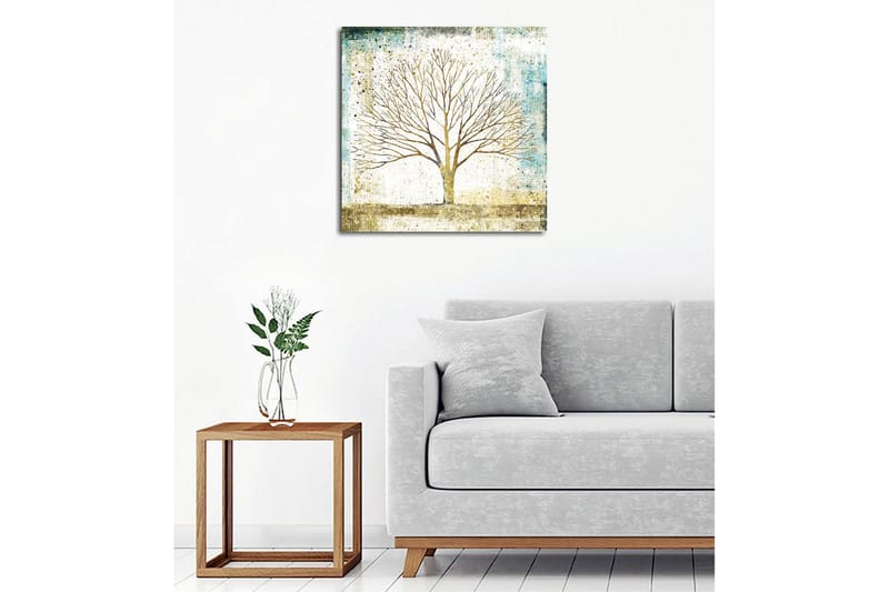 Canvas-taulu - Kaunis puun siluetti pehmeänväristä taustaa vasten - Kulta / Turkoosi / Valkoinen - Sisustustuotteet - Taulu & taide - Canvas-taulu