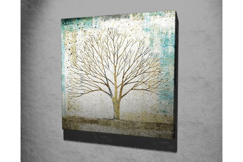 Canvas-taulu - Kaunis puun siluetti pehmeänväristä taustaa vasten - Kulta / Turkoosi / Valkoinen - Sisustustuotteet - Taulu & taide - Canvas-taulu