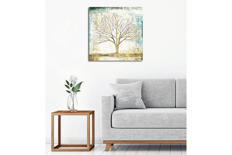 Canvas-taulu - Kaunis puun siluetti pehmeänväristä taustaa vasten - Kulta / Turkoosi / Valkoinen - Sisustustuotteet - Taulu & taide - Canvas-taulu