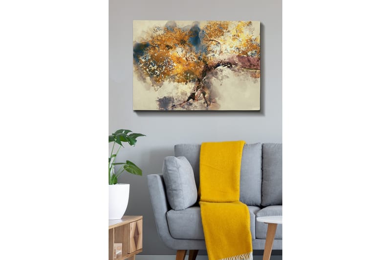 Canvas-taulu - Kaunis puun kruunu kultaisilla lehdillä - Kulta / Ruskea / Sininen - Sisustustuotteet - Taulu & taide - Canvas-taulu