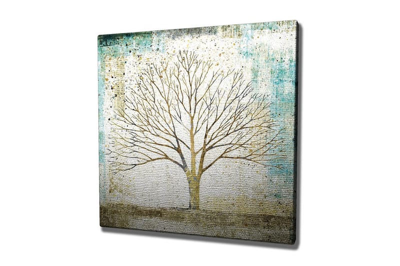 Canvas-taulu - Kaunis puun siluetti pehmeänväristä taustaa vasten, Kulta / Turkoosi / Valkoinen